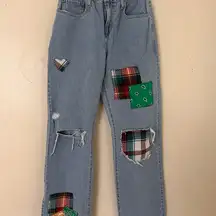 Women’s Adjustable Light Blue Straight Leg Patchwork‎ Jeans size 5