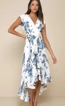 NWT Lulus French Countryside Blue White Floral Hi Low Sleeveless Dress MEDIUM