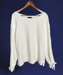 Sanctuary Gathered Ruffle Tie Sleeve Sweatshirt in White