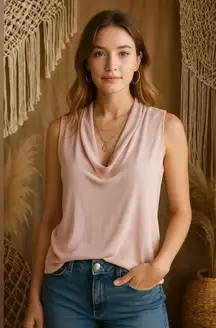 Vince Camuto Blush Cowl Neck Sleeveless Top – Casual to Dressy Style modesty XS