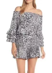 Lilly Pulitzer  Calla Off-Shoulder Romper Women's XS Geometric Black/White Ruffle