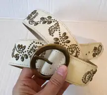 Vintage Nine West Cream Gold Tone Studded Belt Womens XL Boho Fall Western