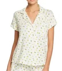 Eberjey Dianna Lemon Print Short Sleeve Button Down Pajama Top MEDIUM