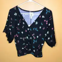 Self Esteem Crop Top Black Floral, New S