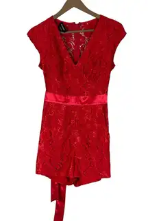 NWT Bebe Lace Romper Womens 4 Red Belted Sexy Y2K Coquette Holiday Night Out