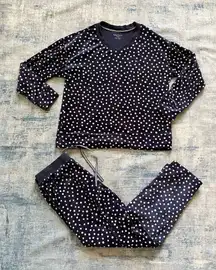 Nautica Navy Blue Polka Dot Plush Velour Pajama Set Women's Small