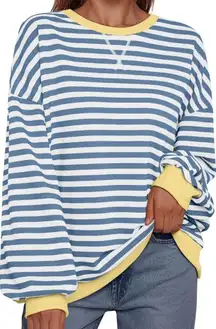 Blue and white striped sweatshirt