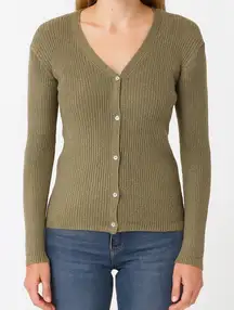 ISDA & CO. Gold Slinky Y2K Ribbed Long Sleeve Button Down Stretchy Cardigan