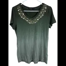 MAX JEANS Women's Top Green Ombre Metallic Accent T- Shirt Crew Neck  Size S