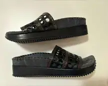 Naked Feet Like New Two Tone Woven Leather and Suede Slide Platform Sandals