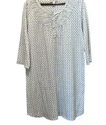 MISS ELAINE Flannel Long Nightgown Lounge Sz L White Floral Print Round Neck