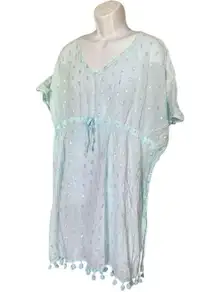 Womens Boutique Baby Blue Boho Swimsuit Swim Beach  Tassel Coverup - Sz 3X
