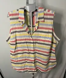 St‎ Johns Bay Womens 3XL Red Yellow Blue White Striped Sleeveless Button Up