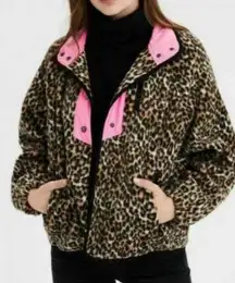 leopard fleece snap button jacket