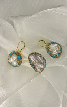 New Stunning Baroque BoHo Court-style Turquoise and Cubic Zirconia Earrings/ring