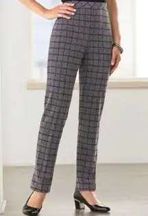 Drapers and Damons Women’s MP Medium Petite Grey Plaid Elastic Waist Knit Pants. 