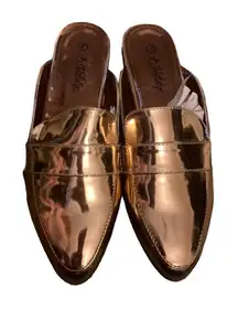 INDULGE Women’s Rose Gold Slide On Flat Mules Loafers Size 7 Round Toe Metallic