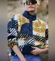 Free People Hit The Slopes Printed Pullover - Grey Plaid Twilight Combo