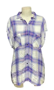 Rails Britt White Blue Red‎ Plaid Short Sleeve Button Down Top Size Small