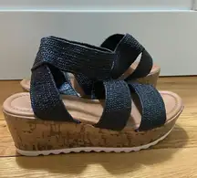 Black Strap Platform Wedge Sandals