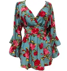 Betsey Jonson Girly Feminine Ruffle Floral Balloon Sleeve Self Back Tie Blouse S