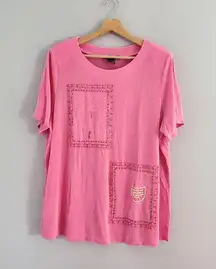 Citiknits Vintage Pink Beaded Star Cocktail Short Sleeve Top XL