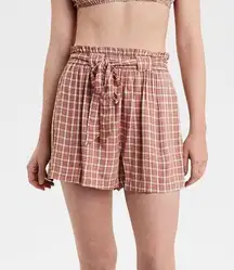 Brown Plaid Paper Bag Shorts Size Small