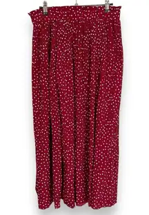 EXLURA Polka Dot Skirt‎ Pleats Gathered Elastic Waistband Red White Women Large