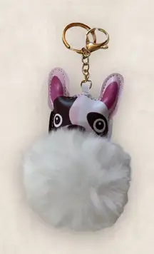 Frenchie Faux Leather Pompom Key Ring Purse Charm