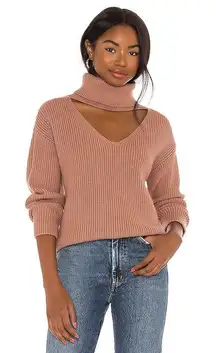Lovers +‎ Friends Tove Sweater in Camel Cutout Turtleneck Ribbed Knit Pullover S
