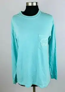 Women Aqua Blue Long Sleeve T-Shirt Pink Elephant Backside