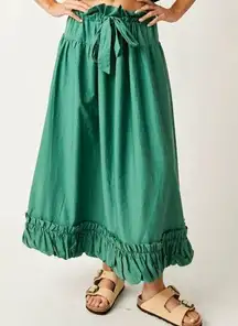 Free People  Favorite Part Mermaid Green Ruffle Maxi Skirt Size Large