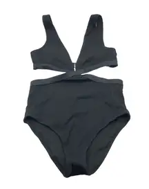 Aerie One Piece Swimsuit Full Coverage Ribbed Mix Crossover Cut Out Black S