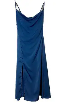 Cider  Women's Solid Cowl Neck Slit Maxi Slip Dress Dress Blue Size Small NWT