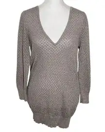 The Limited Taupe Open Knit Sweater with Metallic Gold Accents Size Medium