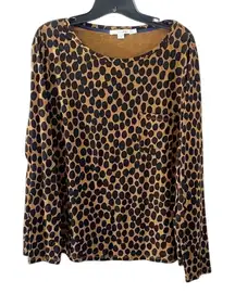 Boden Cheetah Animal Print Long Sleeve Pocket Top US 14 Brown Black Minimalist