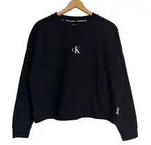 Calvin Klein Jeans Women‎ Black Long Sleeve Crop Crew Neck Pullover Sweatshirt