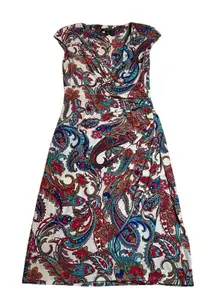 Lauren Ralph Lauren V-Neck Cap Sleeve Paisley Print Ruched Sheath Dress Size 2