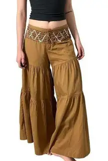 vintage y2k boho low rise ultra wide leg tiered sequin trousers pants