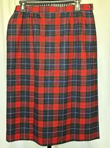 Pendleton Women's 100% Virgin Wool Tartan Red Plaid Midi Skirt Size 14 Petite