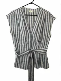 Max Studio blue and white striped sleeveless V-neck wrap blouse NWOT