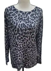 Chadwicks Animal Print Gray Leopard Cheetah Long Sleeve Sweater Size M