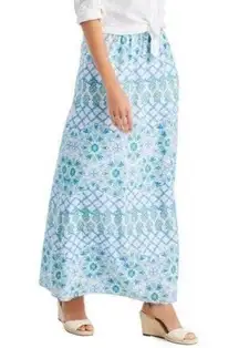 J.McLaughlin Small Lanai Maxi Skirt Bamboo Blossom Cotton Silk Blend Blue White