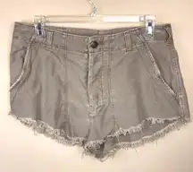 Free People  Women’s High Rise Tan Button-Up Raw Distressed Hem Shorts