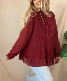 Pretty Garden Burgundy Long Sleeve Tunic size Medium