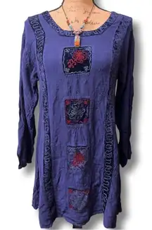 Sacred Threads Deep Purple Embroidered Boho Tunic One Size Tie Back