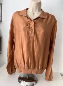 Women's Tan Button-Up Top 100% silk