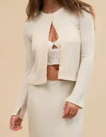 Aerie Cardigan T-Shirt Ribbed Cream Women's Small