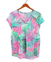 Lilly Pulitzer Etta V-Neck Bright Scarlet Macaw Palm Print T Shirt Top M