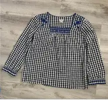 J.Crew  Gingham Embroidered Peasant Top Blouse 
Size S